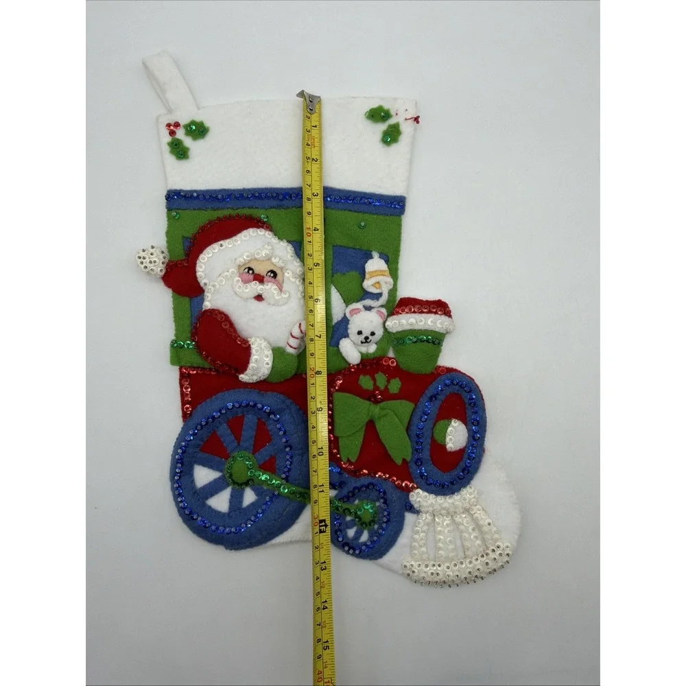 Completed vintage Bucilla  Engineer Santa Felt Christmas Stocking  33096